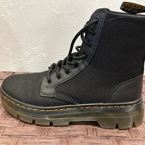 Dr. Martens Unisex Black Canvas Combat Boot with Yellow Stitching